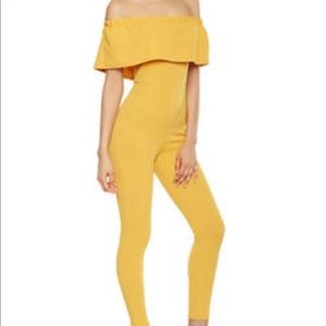 YELLOW OFF THE SHOULDER JUMPSUIT
